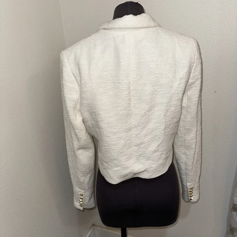 House Of Harlow Women's White Textured Blazer Gold Buttom Cropped Sz S